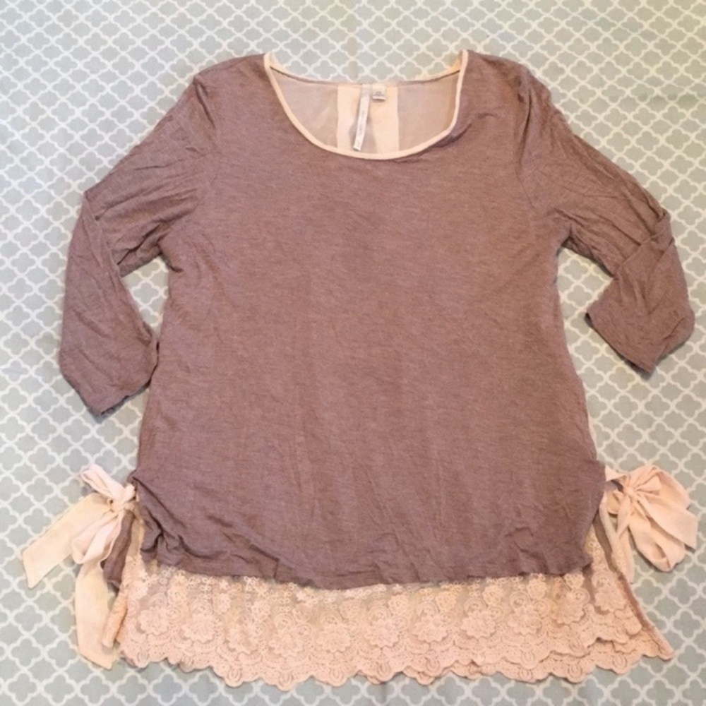 LC Lauren Conrad Crochet Lace Trim Side Tie Blouse XXL